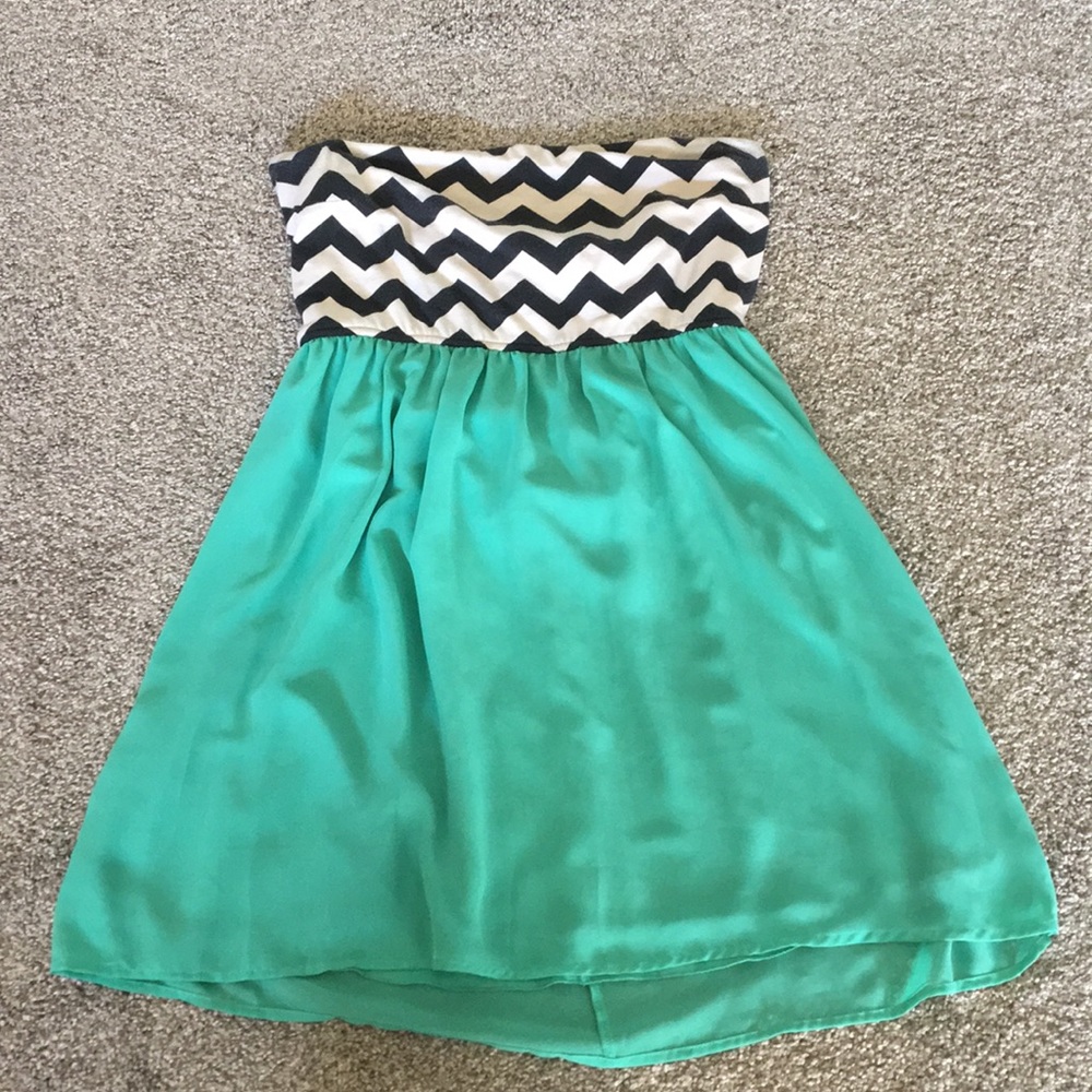 Strapless chevron and mint green dress